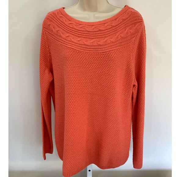 NWT! Lightweight Cable Knit Boatneck Sweater By Croft & Barrow in Coral Size L - Picture 11 of 11